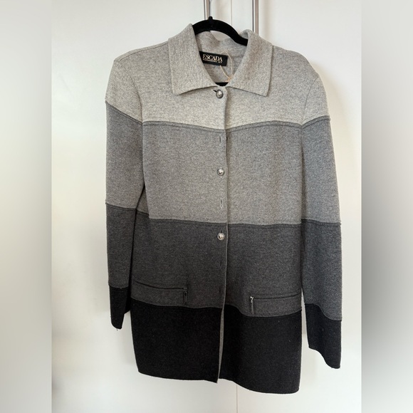 Escada Sweaters - Vintage Escada Heather Gray Colorblock Knit Cardigan - Sz Medium
